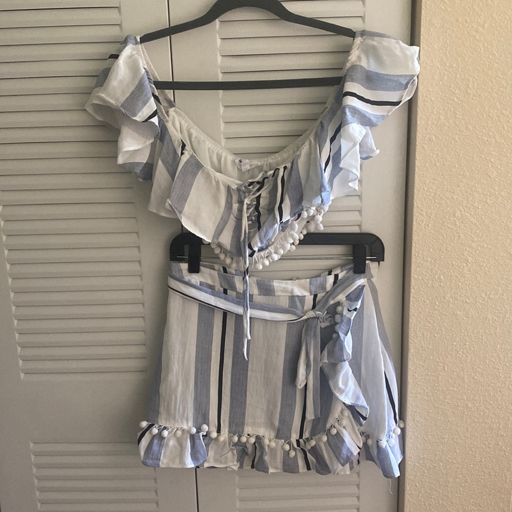 Blue & White Skirt Set